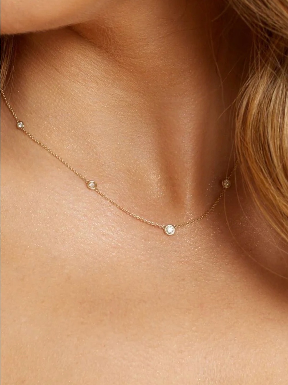 Diamond Bezel Solitaire Station Necklace